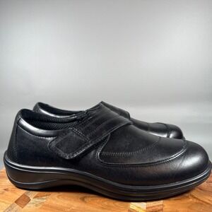 Orthofeet Emily Womens Black Leather Hook and Loop Comfort Shoes Size 10.5 M